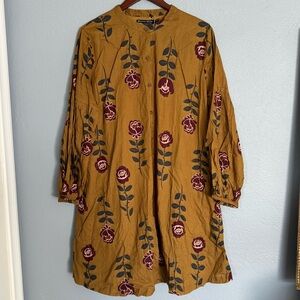 Gudrun Sjöden Mustard Floral Tunic with Burgundy Roses